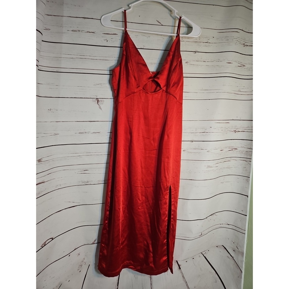 Lulus Dance Red Satin‎ Cutout Midi Dress Size M
